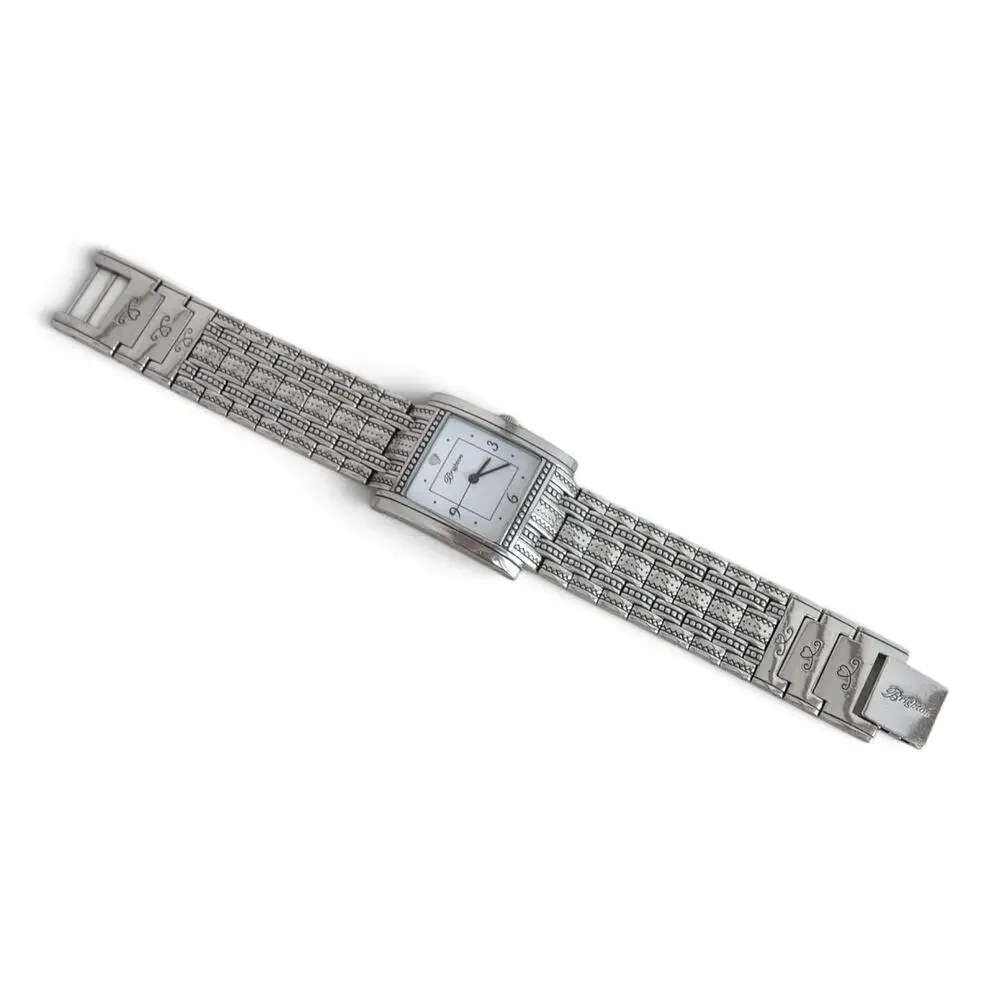 Brighton Napa Watch Wide Woven Band Silver Plated Fold Over Clasp Retired
